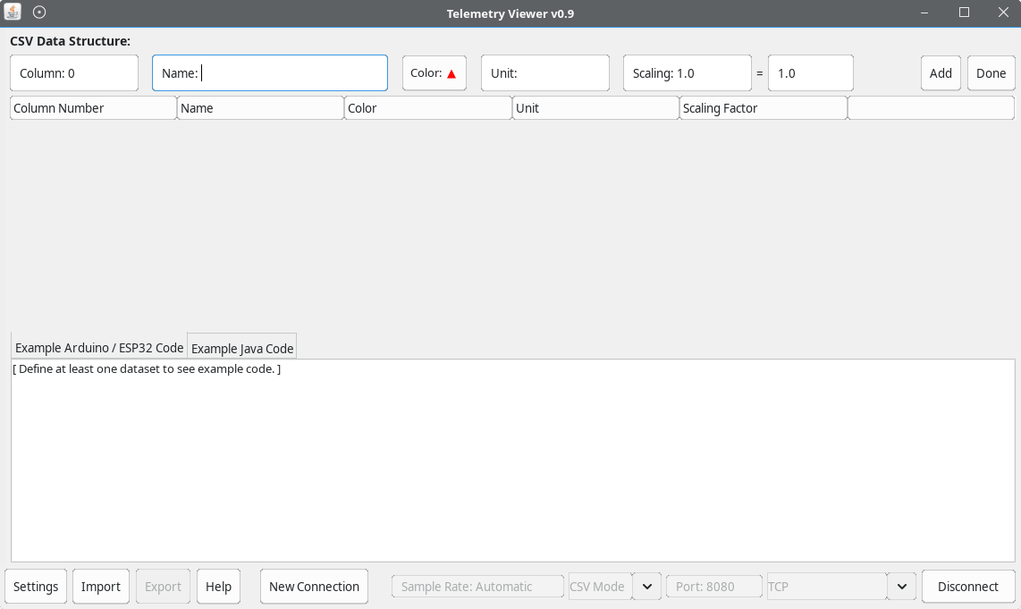 Telemetry Viewer at start