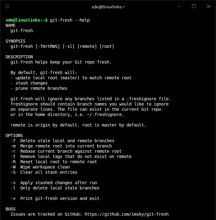 git-fresh description and options
