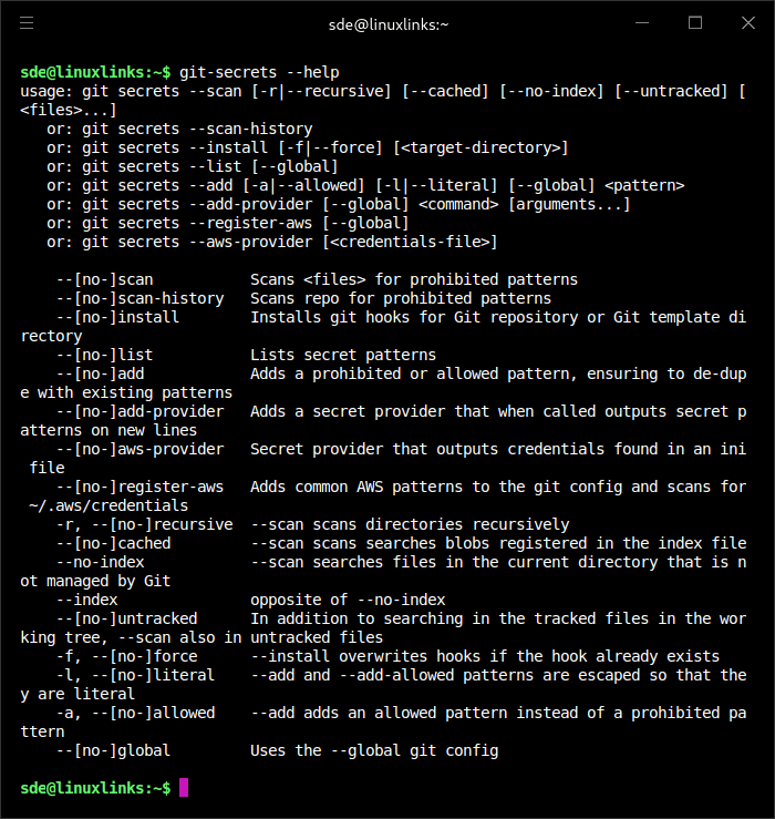 git-secrets options