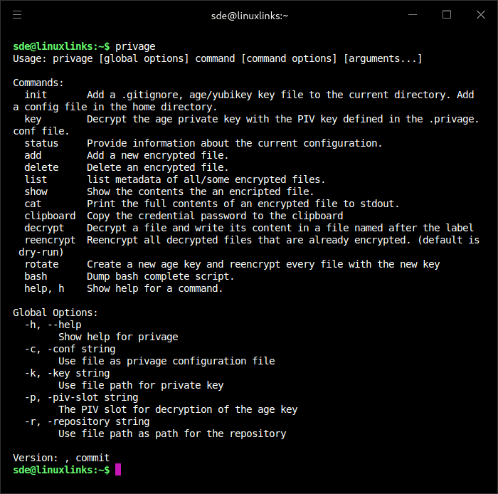 privage commands and global options