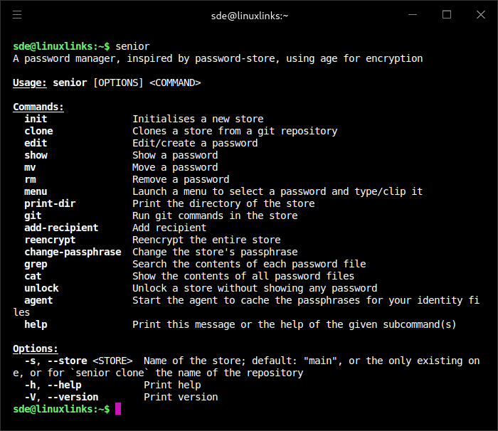 seniorpw commands