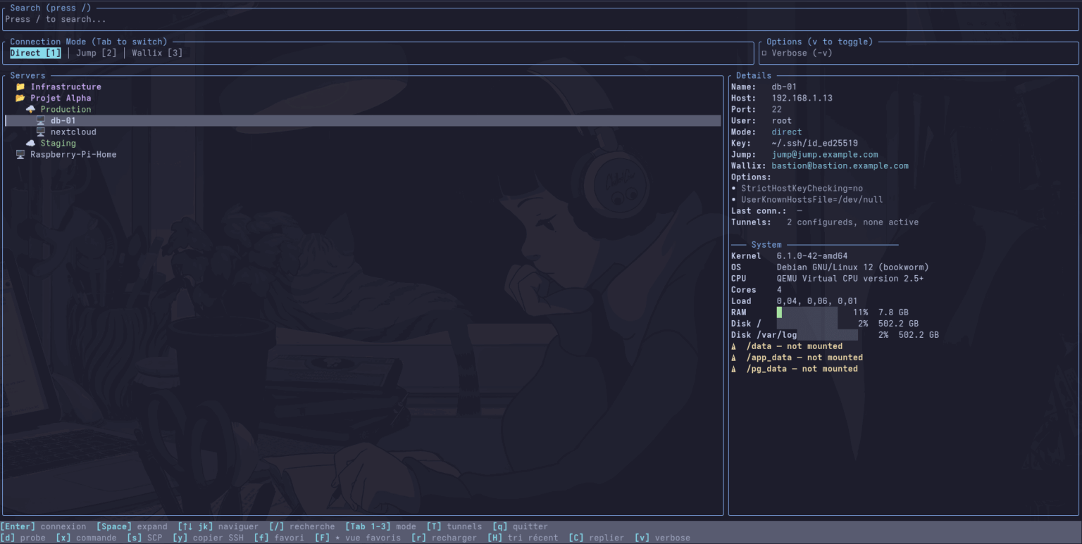 susshi - modern, terminal-based SSH connection manager - LinuxLinks
