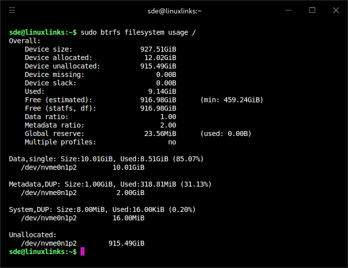 Filesystem usage