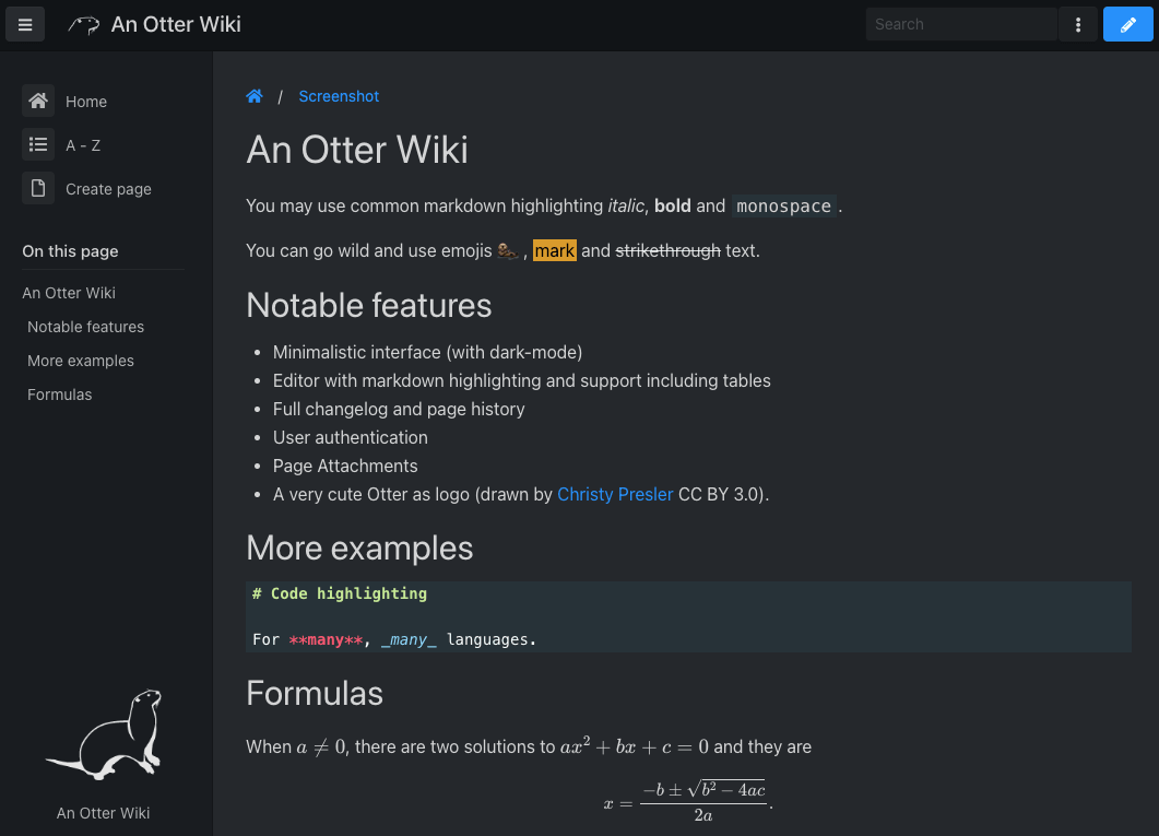 Otter Wiki in action