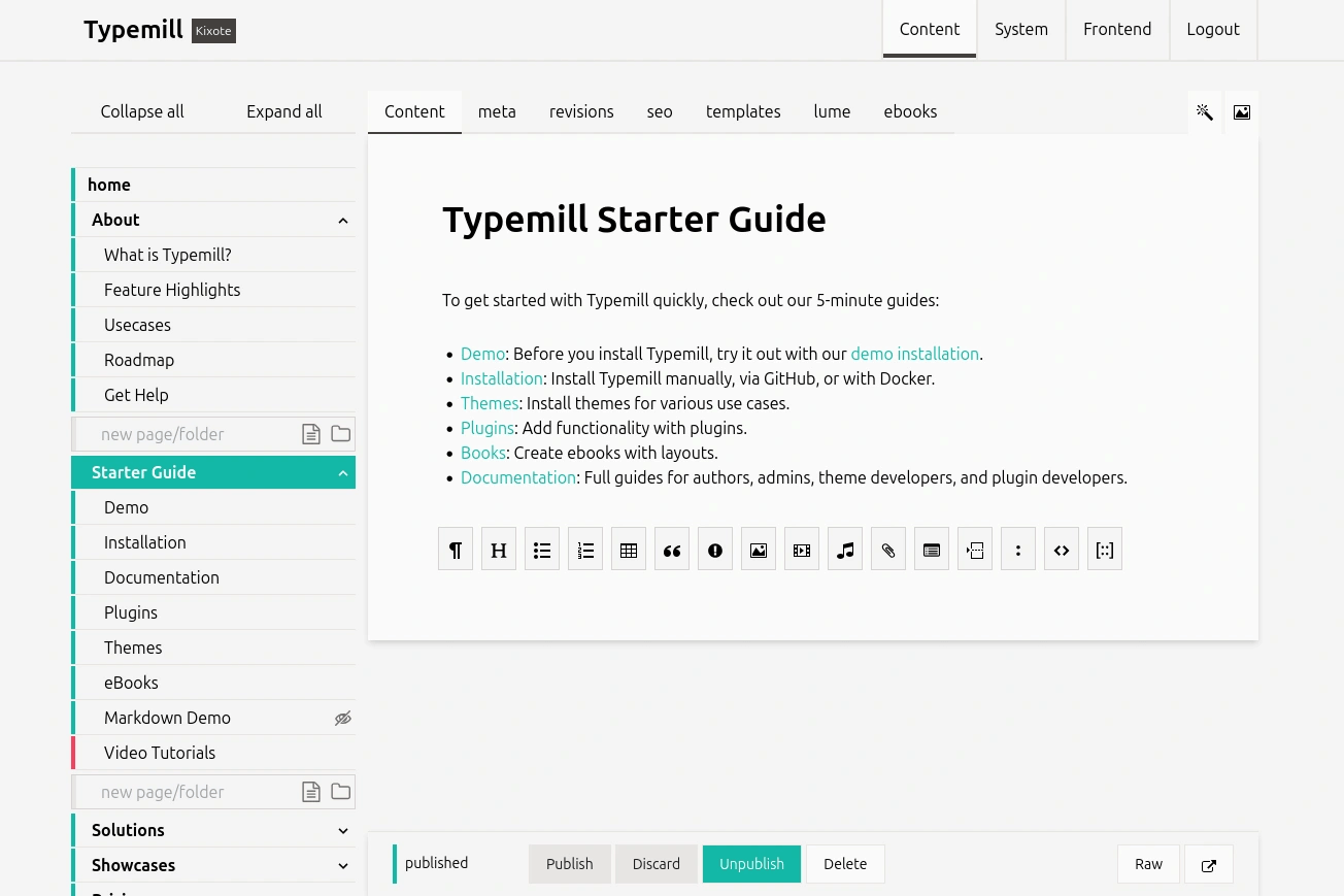 Typemill in action