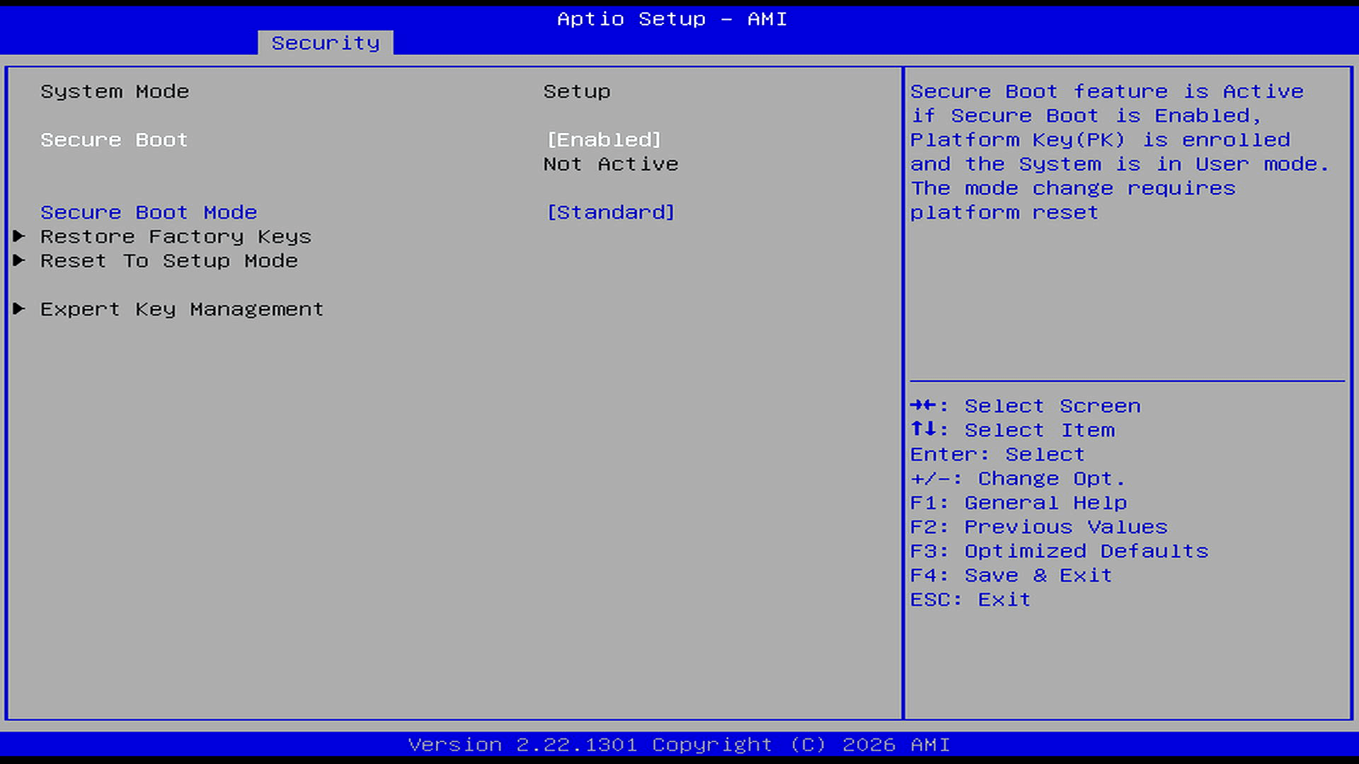 Secure Boot settings