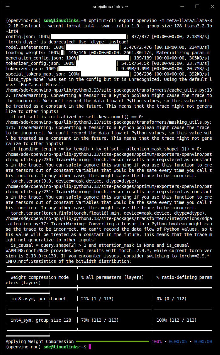 Converting Llama 3.2 1B Instruct to OpenVINO format with INT4 weight compression
