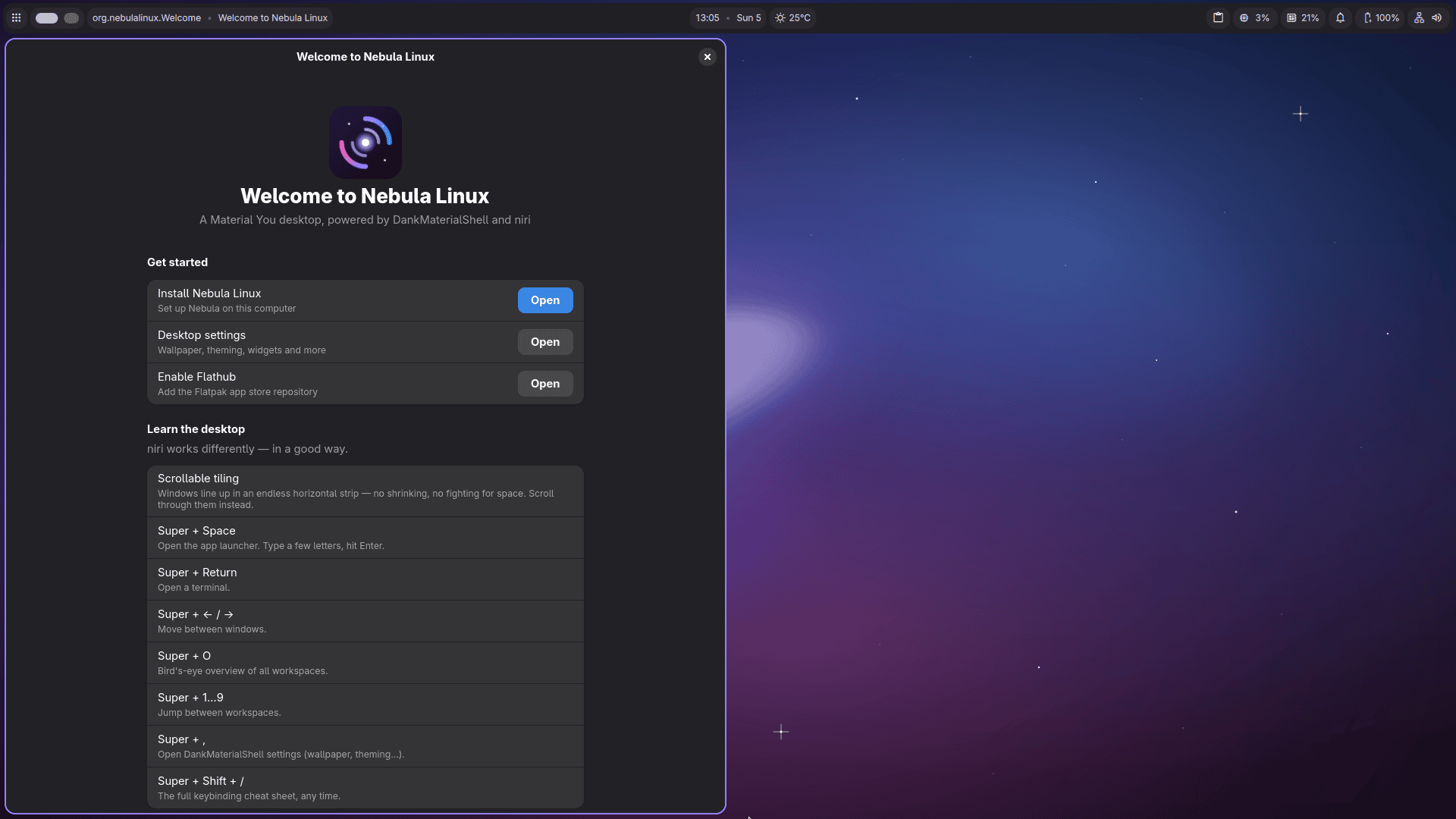 Nebula Linux's desktop