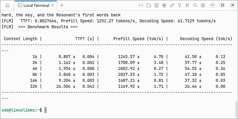 Benchmark results