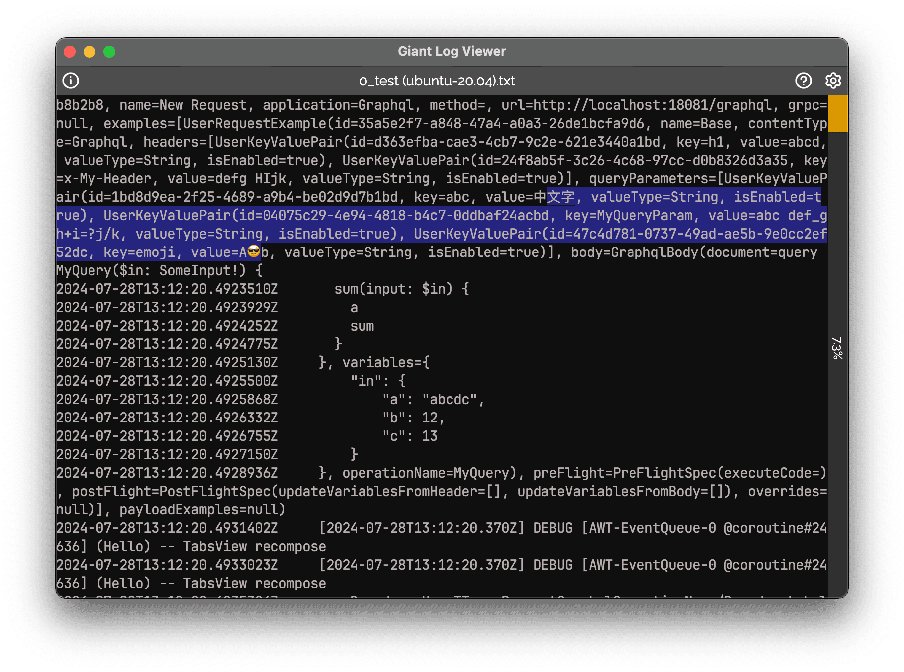 Giant Log Viewer in action