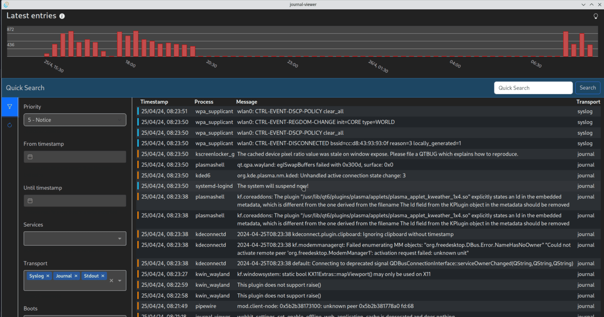 Journal Viewer in action