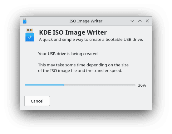 KDE ISO Image Writer in action