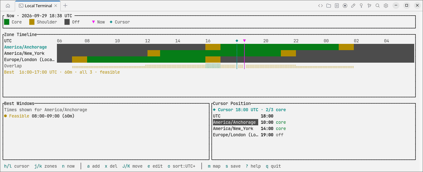 Zone Timeline TUI in action