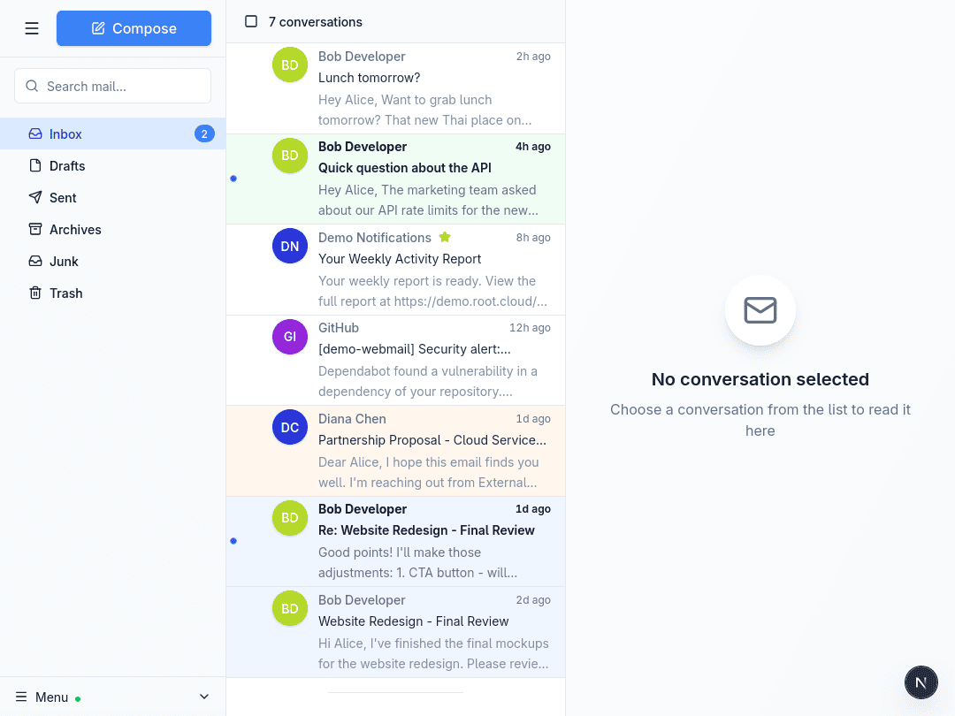 JMAP Webmail in action