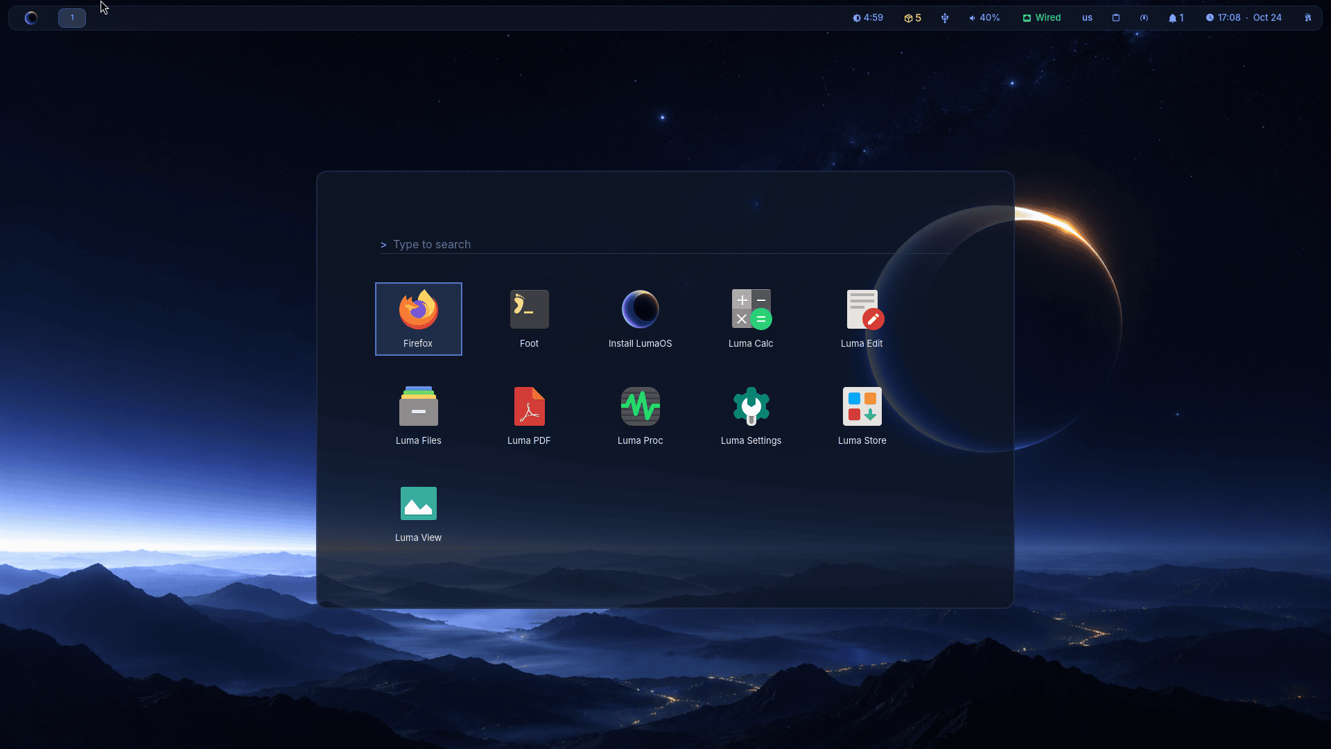 LumaOS desktop