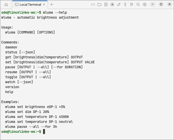 wluma commands and examples